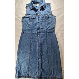Faded Glory Denim Dress | Sleeveless Pearl Snap Cotton Dress Size 6 Western